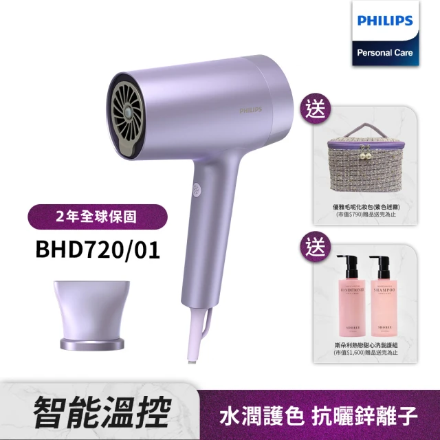 Philips 飛利浦 水光感護色溫控負離子吹風機 - BHD720/01(霧銀紫)