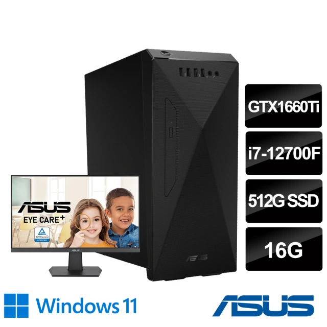 【ASUS 華碩】24型護眼螢幕組★i7 GTX1660Ti十二核電腦(H-S501MD/i7-12700F/16G/512G/GTX1660Ti/W11)