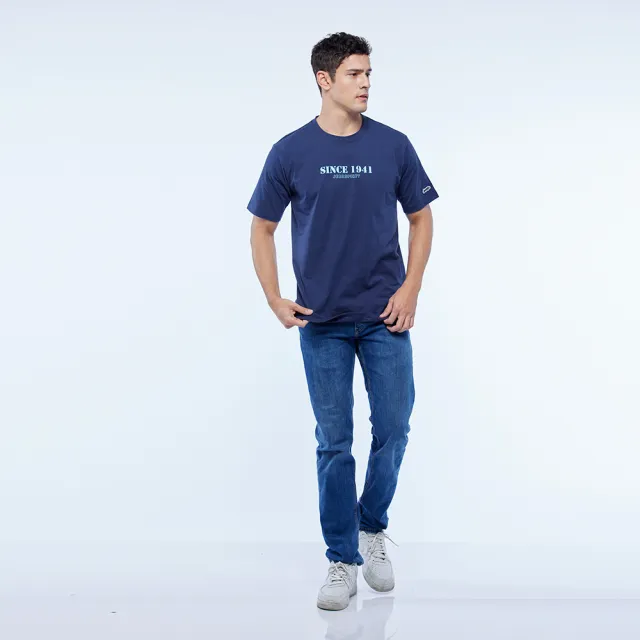 【JEEP】男裝 率性品牌文字印花短袖T恤(深藍)