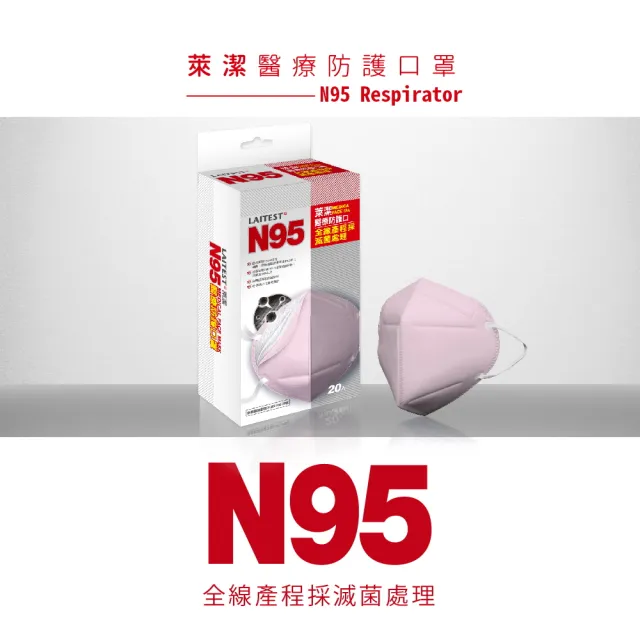 【LAITEST 萊潔】N95 醫療防護口罩 玫瑰粉 20入盒裝(獨立單片包裝)