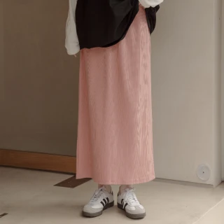 【Queenshop】女裝 羅紋造型抽繩棉質長裙 五色售 現+預 03021337