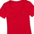 【Tommy Hilfiger】TOMMY 經典V領Logo素面短袖T恤-女-紅色(平輸品/爆款/必備基本款)