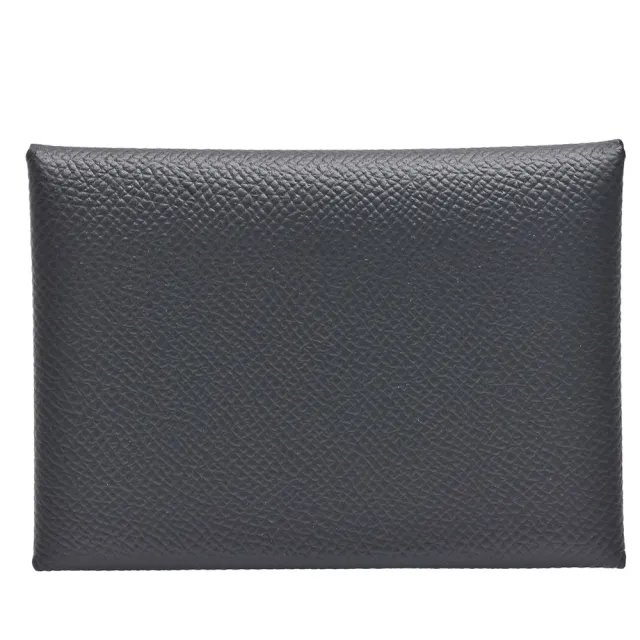 【Hermes 愛馬仕】經典calvi duo EPSON牛皮折疊暗釦名片/零錢包(黑色H083035CK-BLACK)