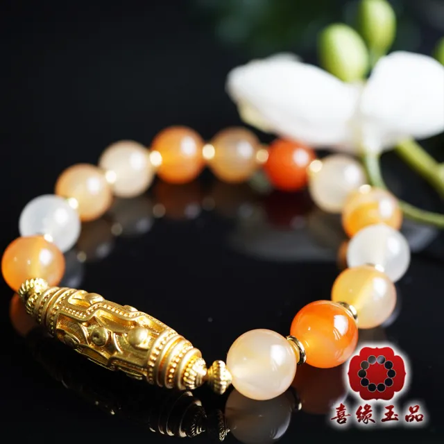 【喜緣玉品】紅花瑪瑙 九轉天珠 手珠(10mm)(開運風水)