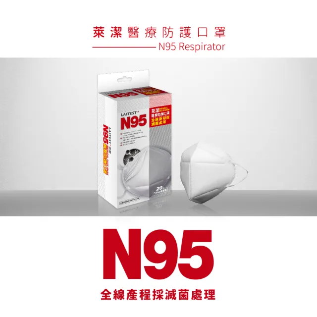 【LAITEST 萊潔】N95 醫療防護口罩 雪花白 20入盒裝(獨立單片包裝)