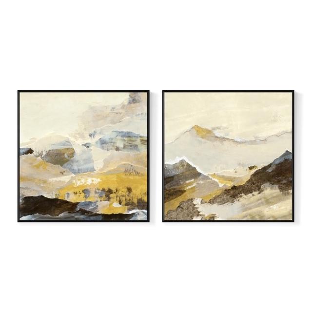 【菠蘿選畫所】大地色山景抽象兩幅聯畫組合-60x60cm(畫/臥房掛畫/居家佈置/藝廊牆/餐廳掛畫/民宿裝飾畫)
