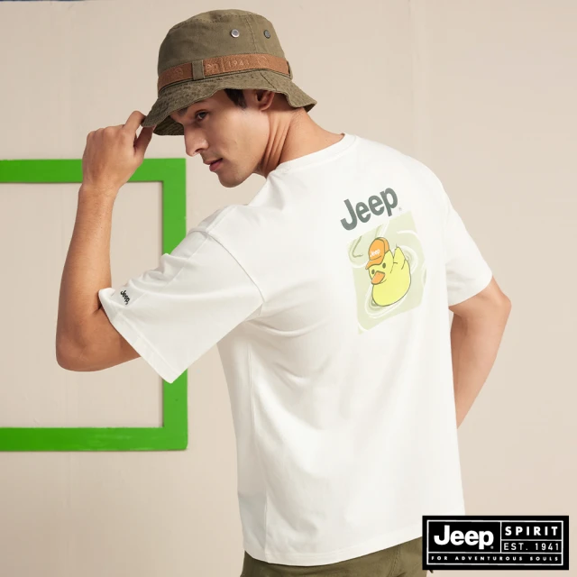 【JEEP】男裝 吉普鴨相印純棉短袖T恤-男女適穿(白色)