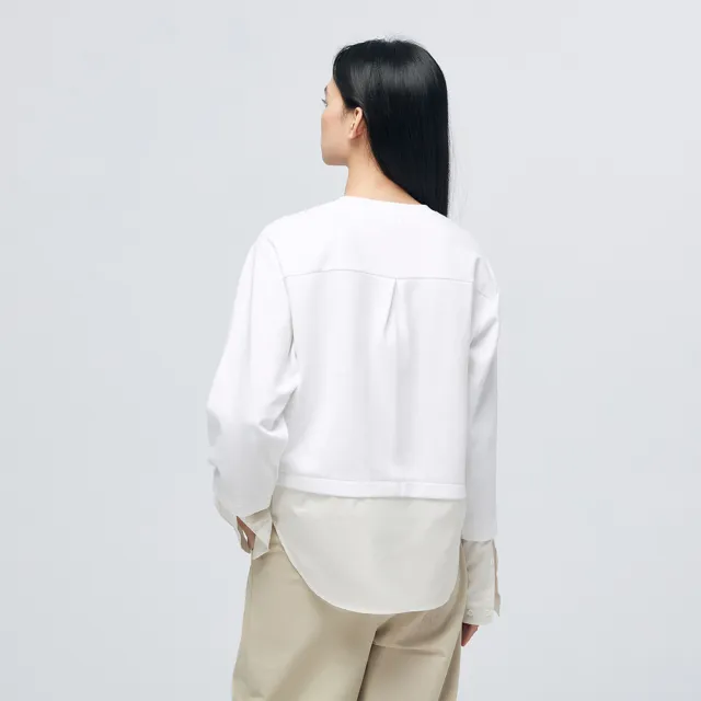 【GAP】女裝 Logo假兩件圓領長袖T恤-白色(452253)