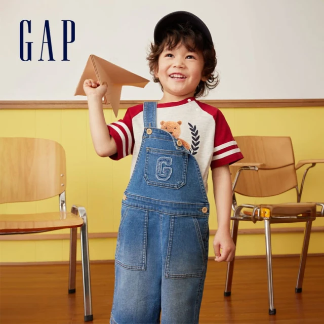 GAP 男幼童裝 Logo牛仔吊帶短褲-藍色(890427)