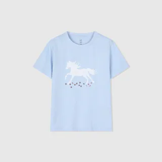 【GAP】女童裝 純棉趣味圓領短袖T恤-藍色(890400)