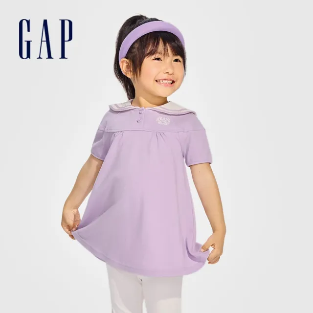 【GAP】女幼童裝 Logo翻領短袖洋裝-紫色(890469)