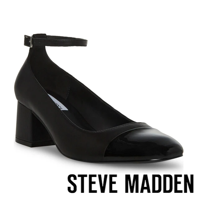 STEVE MADDENSTEVE MADDEN ELI 拼接繞踝粗跟瑪莉珍鞋(黑色)