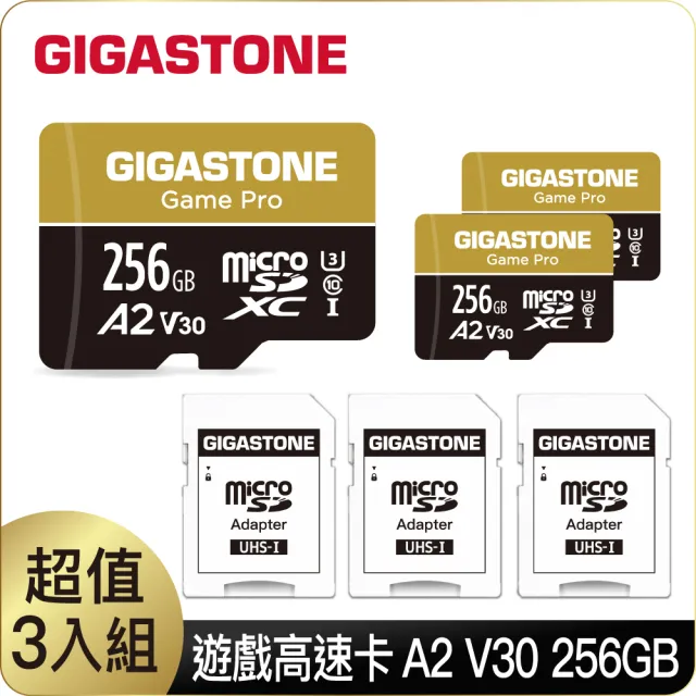 【GIGASTONE 立達】microSDXC UHS-Ⅰ U3 A2V30 256GB遊戲高速記憶卡-3入組(支援Switch/GoPro)