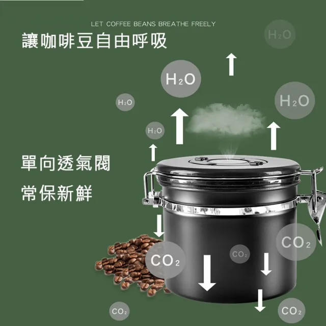 【HH】選物優品 304不鏽鋼咖啡豆密封罐(單向排氣閥真空密封儲物保鮮罐 - 1500ml)