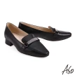 【A.S.O 阿瘦集團】A.S.O 窩心系列通勤水鑽真皮低跟樂福鞋(黑色)