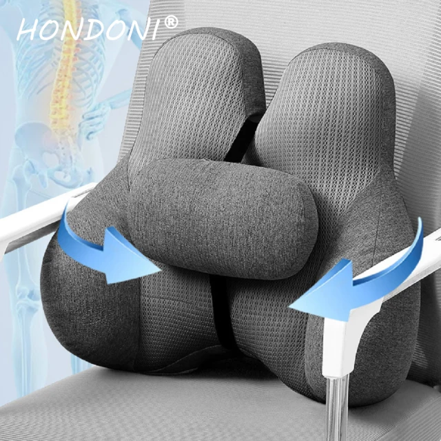 HONDONI 新款7D可調式記憶靠墊 居家汽車舒壓腰靠墊(高彈透氣灰X2-GY)