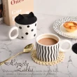 【Homely Zakka】北歐創意黑白大耳朵陶瓷馬克杯附矽膠貓耳朵杯蓋400ml_3款一組(早餐杯 飲料杯 甜品杯)