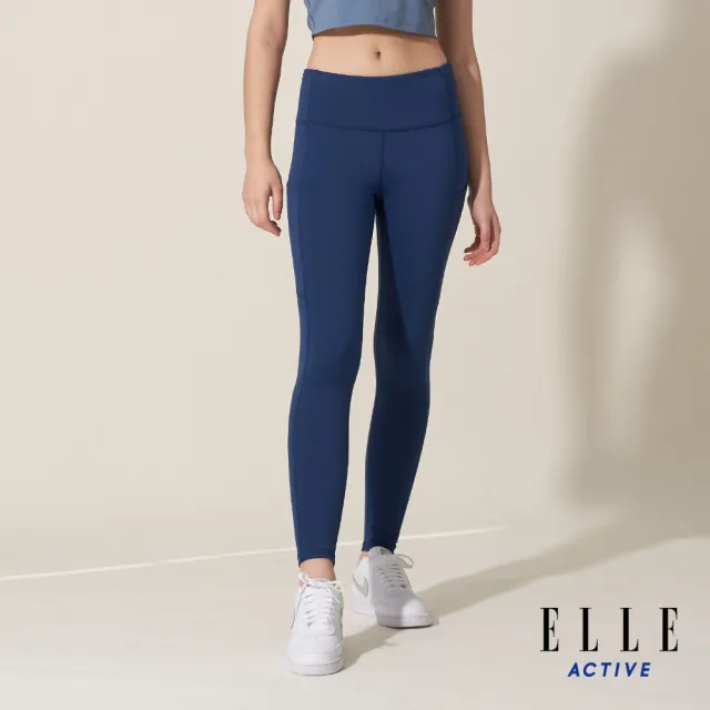【ELLE ACTIVE】女款 腰側口袋剪接瑜珈褲-藍色(EA24M2W3703#35)