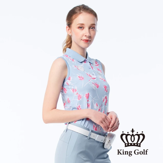 KING GOLF 門市新品-女款素面領片線條感微立領拉鍊上