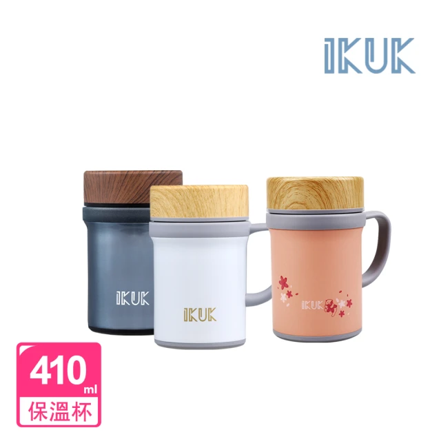 【IKUK 艾可】真陶瓷內膽手把保溫杯410ml(辦公杯 /陶瓷咖啡杯/ 真空保溫杯)(保溫瓶)