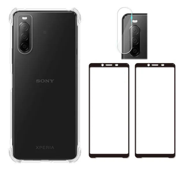【RedMoon】SONY Xperia 10 II 手機殼貼4件組 空壓殼-9H玻璃保貼2入+厚版鏡頭貼(XP10II)