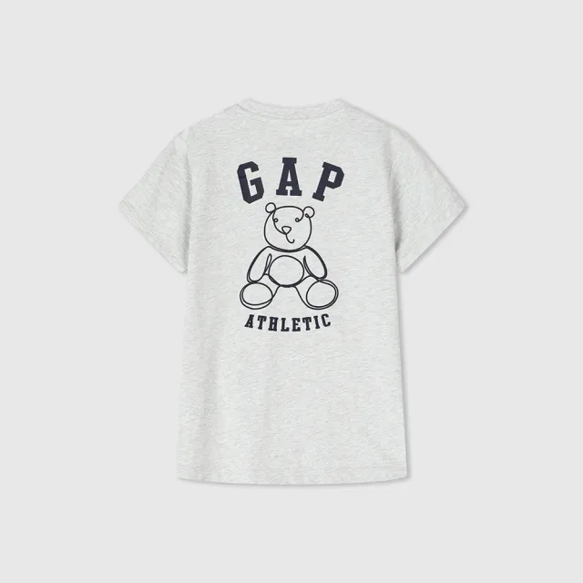 【GAP】男童裝 Logo純棉小熊印花圓領短袖T恤-白色(890473)