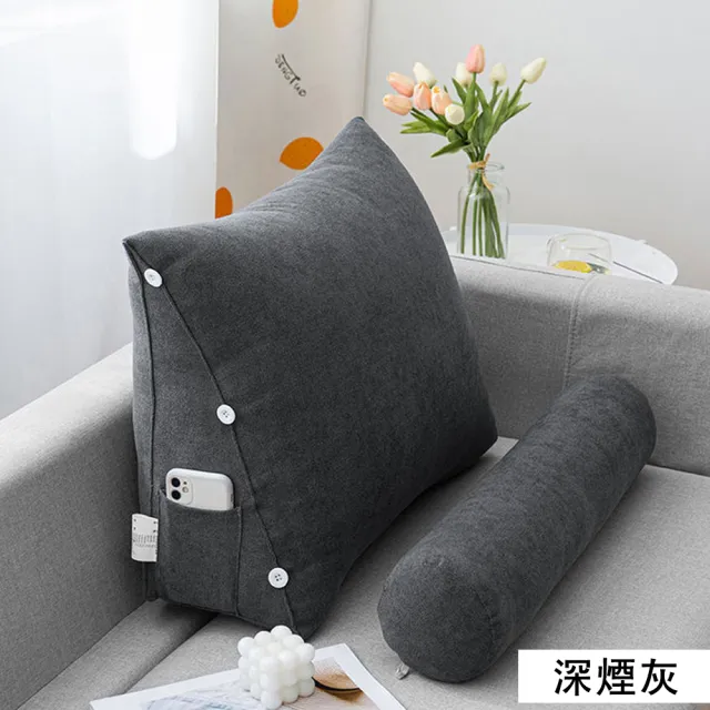 【Mega】日系純色棉麻三角靠枕 床頭靠墊(靠背 靠腰枕 抱枕 床頭抬腿枕 可拆洗)