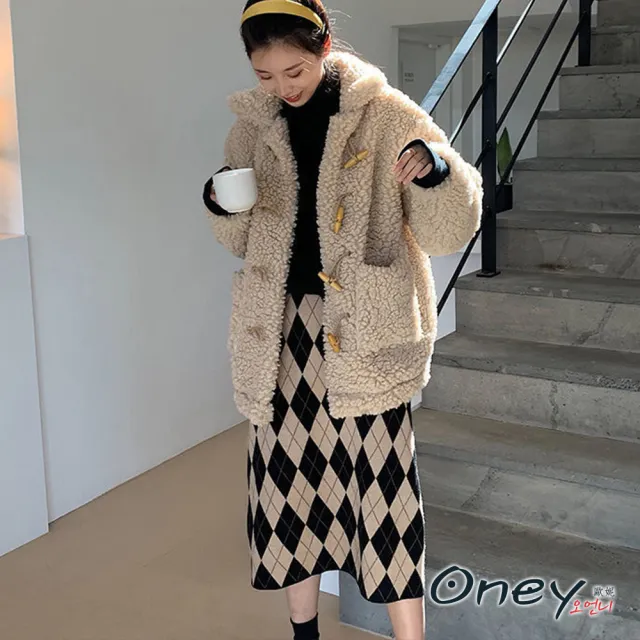 【ONEY 歐妮】● 復古英倫風菱格紋針織Ａ字裙(秋冬/半身裙/中長裙/售完不補)