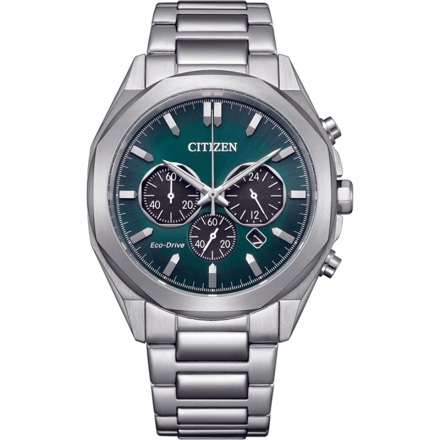 CITIZEN 星辰 Chronograph 光動能計時腕錶-41mm綠(CA4590-81X)