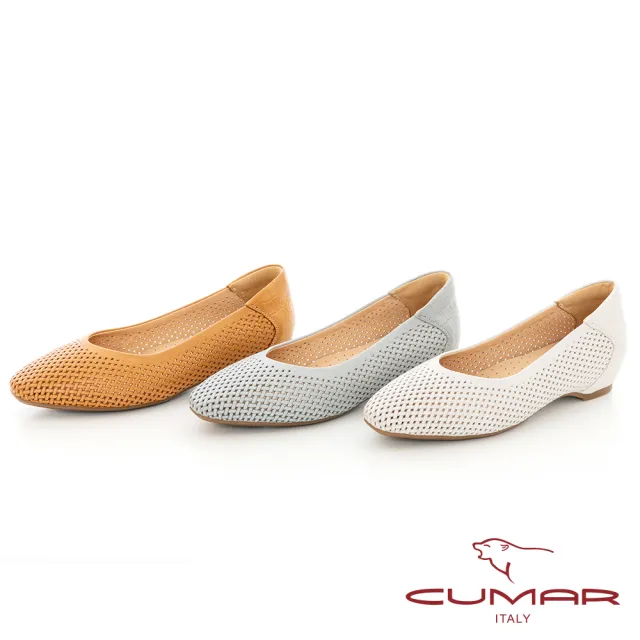 【CUMAR】簡約沖孔內增高低跟鞋(棕色)
