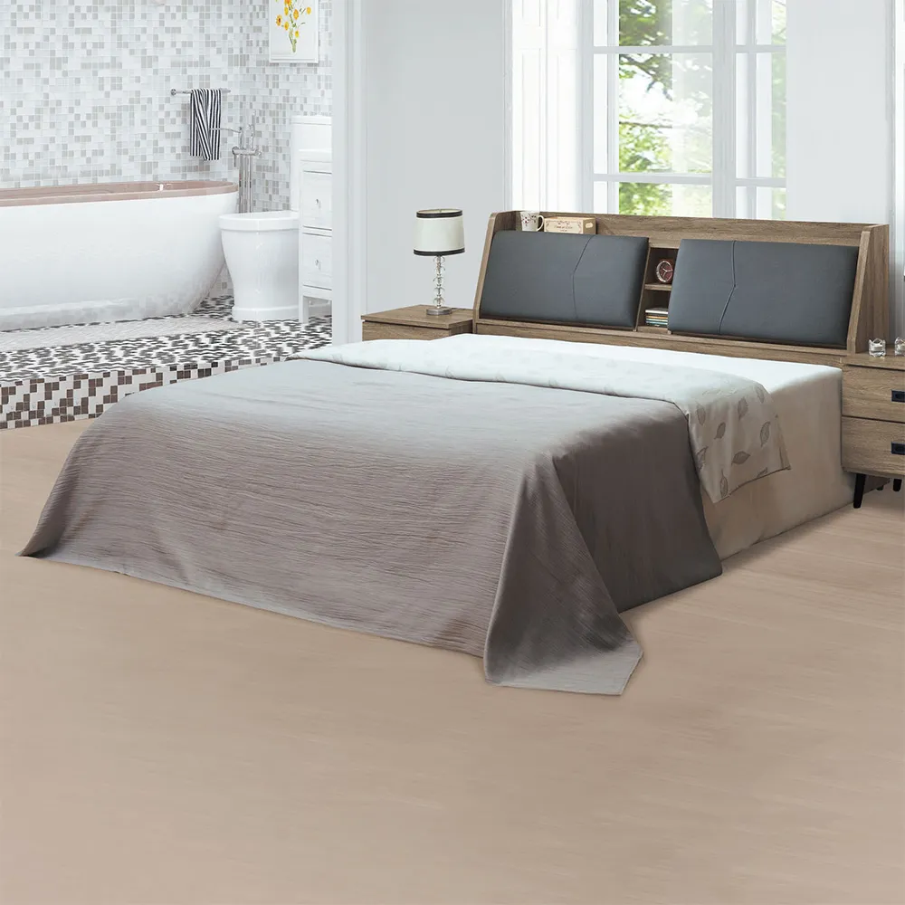 【Hampton 漢汀堡】希菲鋼刷灰橡木5尺深灰枕床組(5尺雙人床組/雙人床組/床組/雙人床)