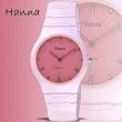 【HANNA】漢娜腕錶 粉陶瓷馬卡龍晶鑽女錶-蜜桃紅/6938-VX32-3(保固二年)