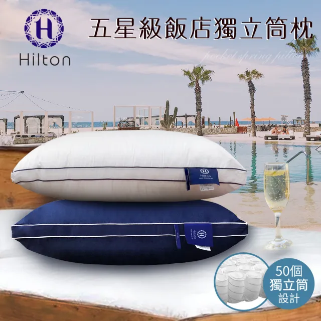 【Hilton 希爾頓】五星級純棉滾邊立體銀離子抑菌獨立筒枕/買二送二/二色任選(枕頭/透氣枕)