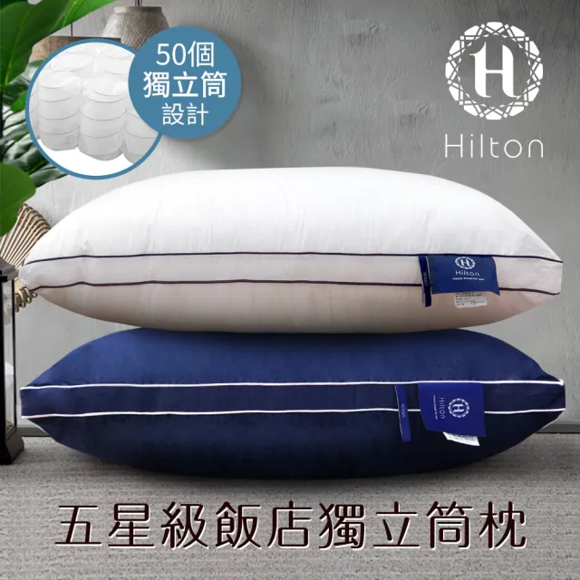 【Hilton 希爾頓】五星級純棉滾邊立體銀離子抑菌獨立筒枕/買二送二/二色任選(枕頭/透氣枕)