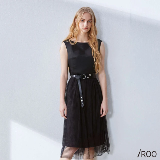 iROO 緞面斜肩華麗洋裝好評推薦