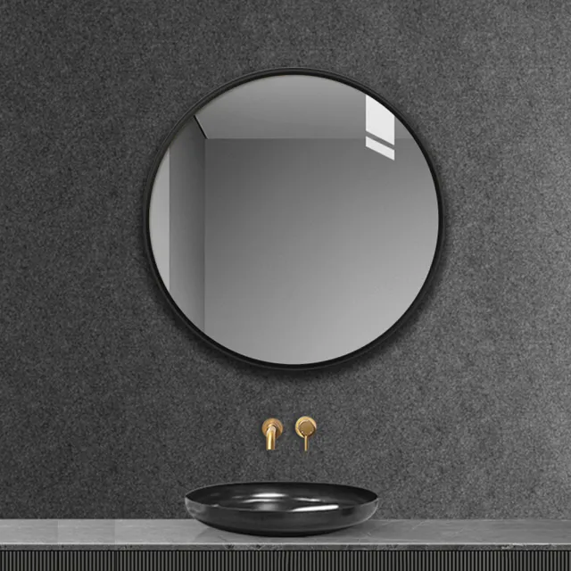 【YORI優里嚴選】60cm圓形鏡子 簡約北歐風浴室鏡 化妝鏡 玄關鏡(經典黑/自然白/輕奢金/無邊框鏡子)