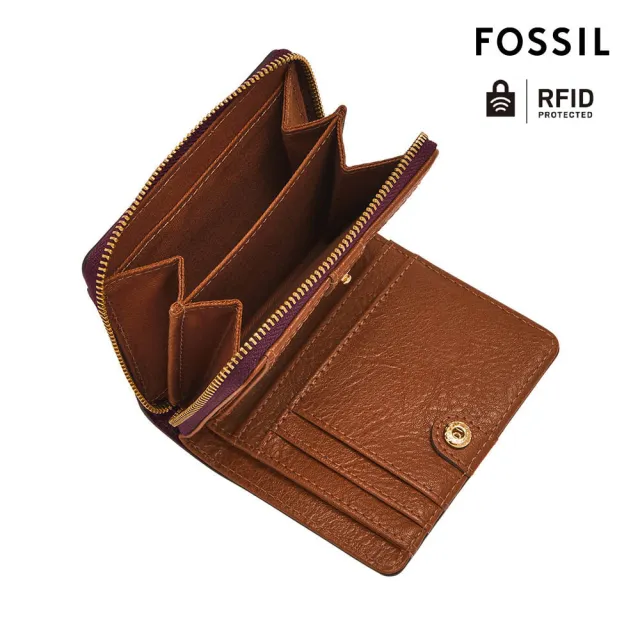 【FOSSIL】Logan 迷你多功能真皮RFID防盜短夾-紫晶色 SL7923519