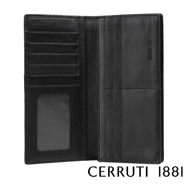 【Cerruti 1881】限量2折 義大利頂級小牛皮12卡長夾皮夾 CEPU05715M 全新專櫃展示品(黑色 贈禮盒提袋)