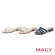 【MAGY】雙材質拼接造型低跟拖鞋(米白)