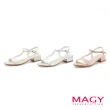 【MAGY】T字珍珠羊皮低跟涼鞋(銀色)