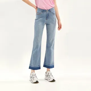 【Hang Ten】女裝-BOOTS CUT後鬆緊中腰小喇叭牛仔褲(淺藍)