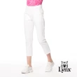 【Lynx Golf】女款彈性舒適貼袋造型後腰LOGO針織帶剪接設計隱形拉鍊口袋窄管九分褲(二色)