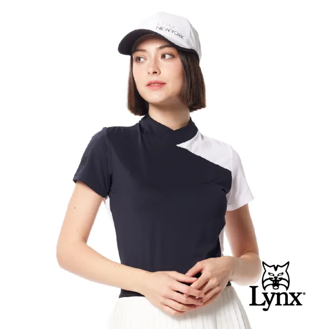 【Lynx Golf】首爾高桿風格！女款合身版銀離子抗菌吸排機能山貓膠標短袖小V領POLO衫/高爾夫球衫(二色)