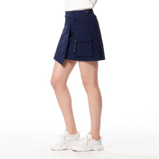 【Lynx Golf】首爾高桿風格！女款LOGO織帶剪接後腰斜開造型雙貼袋設計運動褲裙(丈青色)