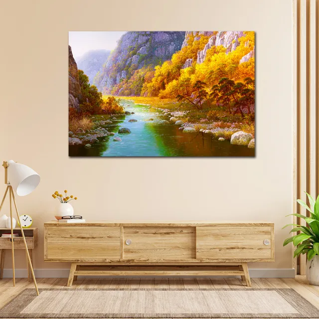【御畫房】金秋溪水 國家一級畫師手繪油畫60×90cm(VF-83)