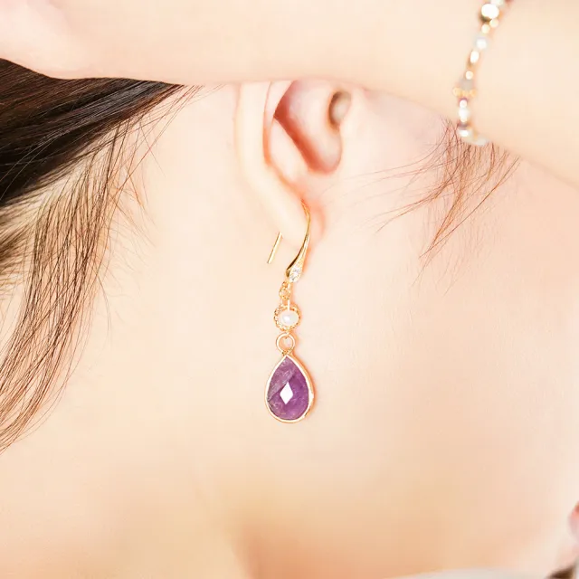 【Ficelle】貴人運 紫水晶 K金 午後邂逅耳環(輕珠寶 天然石 誕生石 磁場 設計款 手工製作)