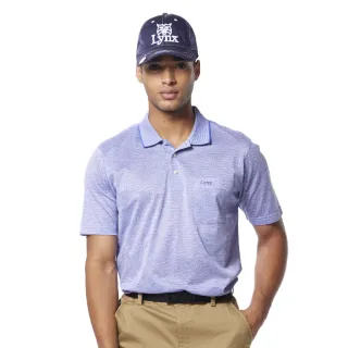 【Lynx Golf】男款歐洲進口絲光緹花面料素面條紋造型胸袋款短袖POLO衫(藍色)