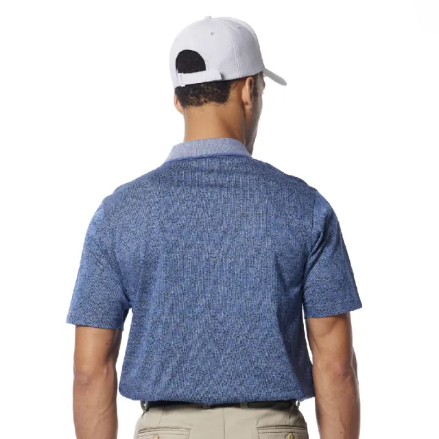 【Lynx Golf】男款歐洲進口絲光緹花面料小碎花造型胸袋款短袖POLO衫(深藍色)