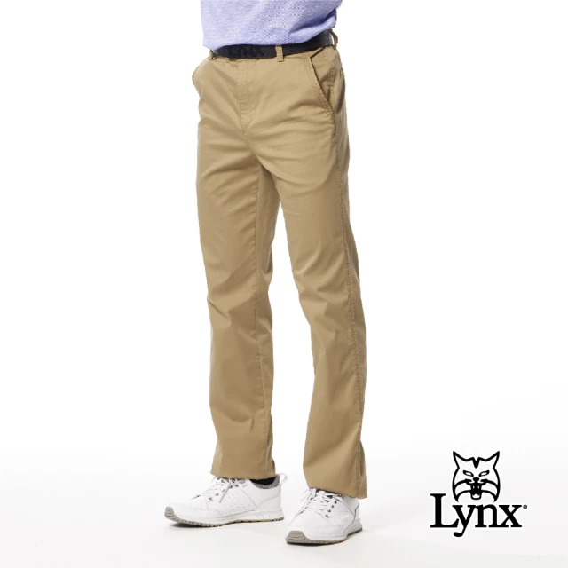 Lynx Golf 男款彈性舒適百搭大地色系混紡材質素面款式平面休閒長褲(卡其色)