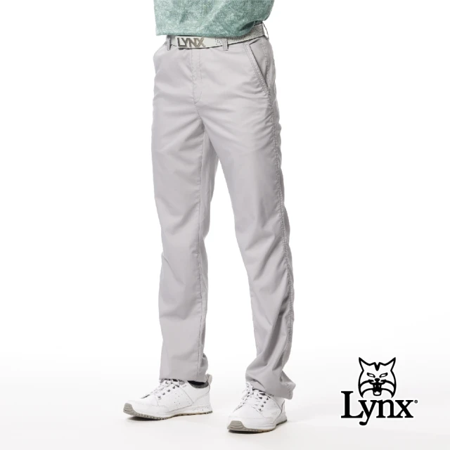 Lynx Golf 男款彈性舒適竹纖維材質百搭素面款式Lynx繡花平面休閒長褲(灰色)